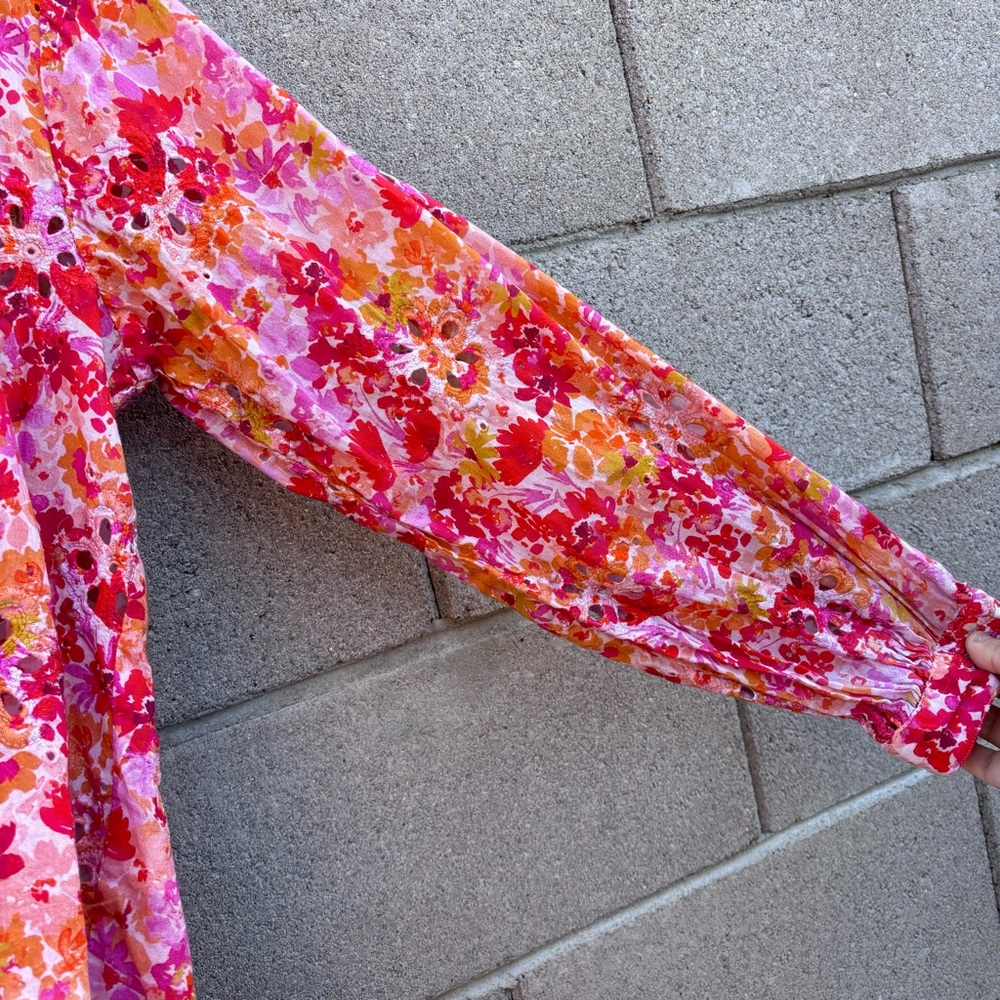 Anthropologie Maeve Tie Front Longline Floral Eyelet Blouse - Picture 4 of 13